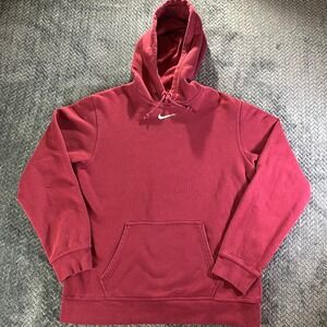 Nike Center Swoosh Red Pullover Hoodie Sweatshirt Men's Size Medium